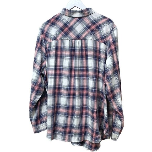 DRESSBARN Plaid Shirt Plus Size 3X Cotton Blue Pink Long Sleeve Button Up NWT - Picture 7 of 10